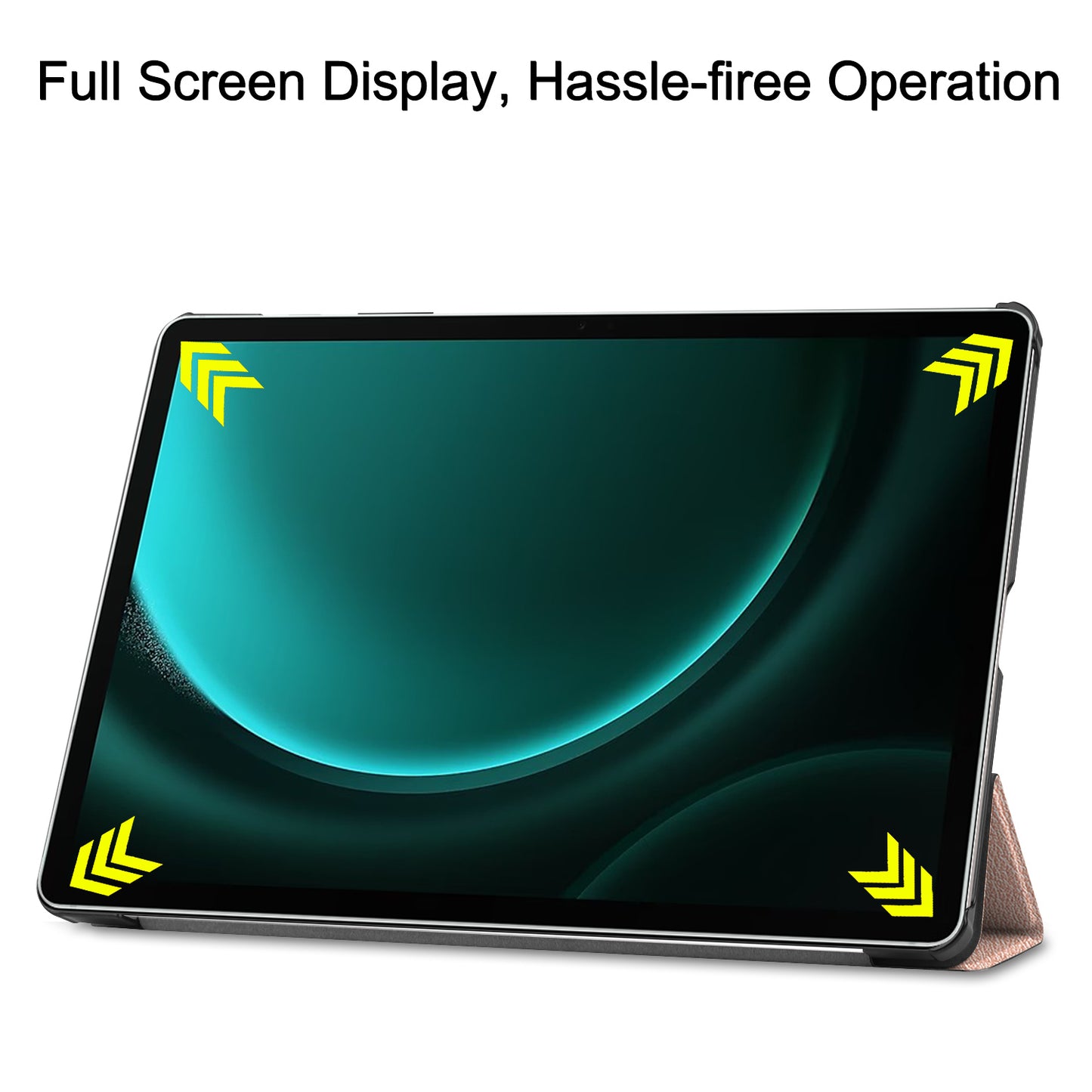 For Samsung Galaxy Tab S9 FE+ Leather Case Tablet Cover with Tri-fold Stand - Rose Gold