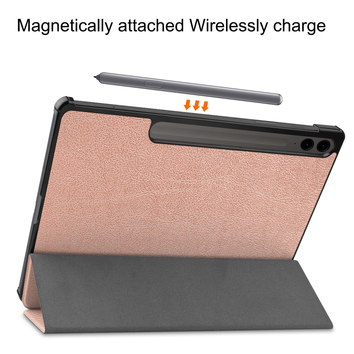 For Samsung Galaxy Tab S9 FE+ Leather Case Tablet Cover with Tri-fold Stand - Rose Gold