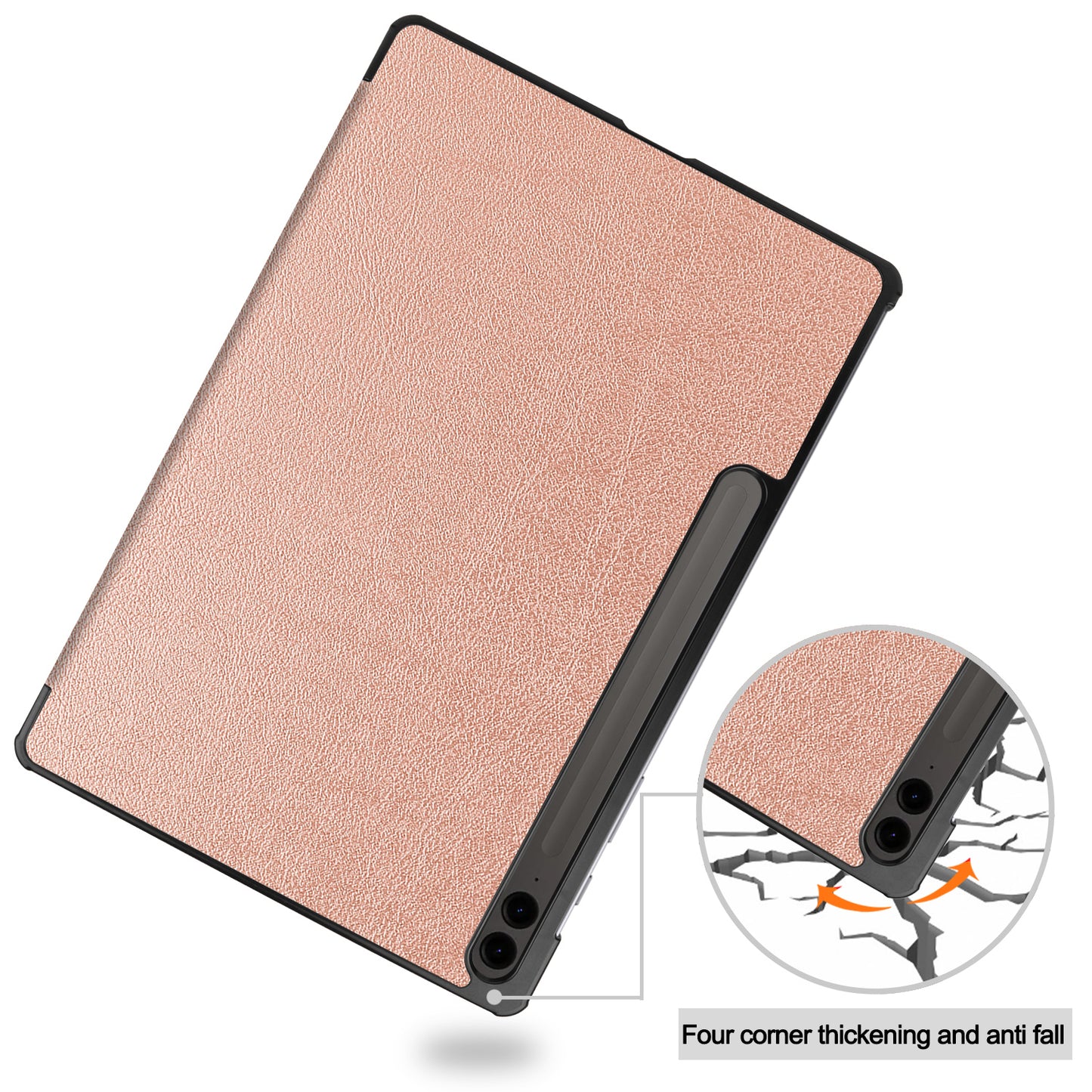 For Samsung Galaxy Tab S9 FE+ Leather Case Tablet Cover with Tri-fold Stand - Rose Gold