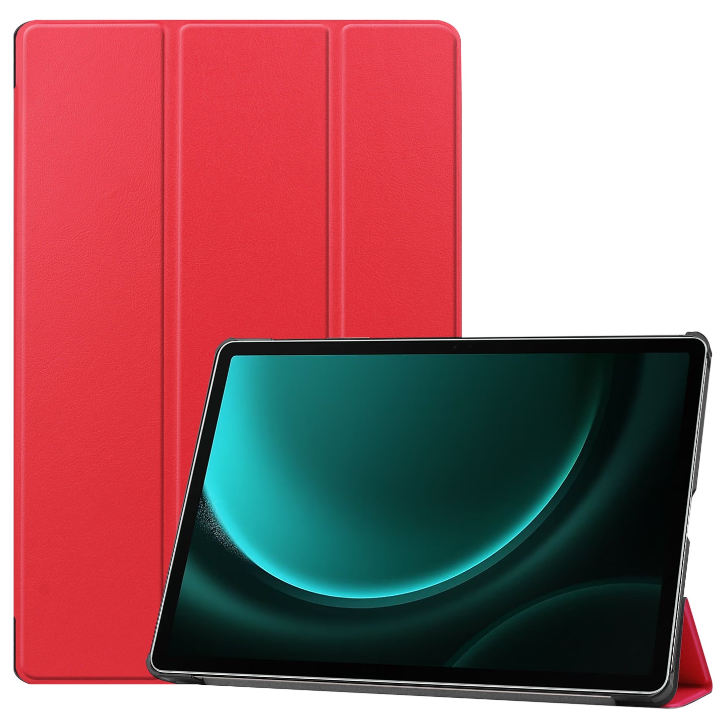 For Samsung Galaxy Tab S9 FE+ Leather Case Tablet Cover with Tri-fold Stand - Red