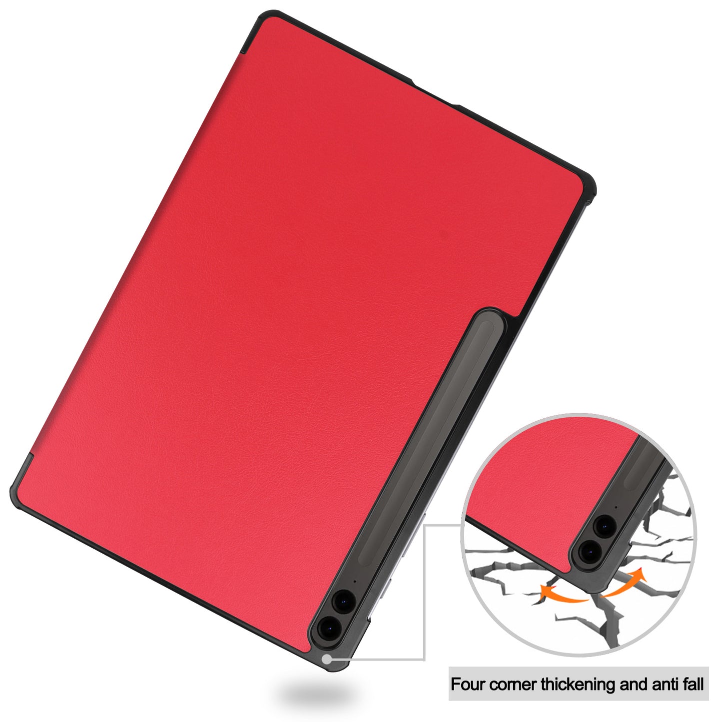 For Samsung Galaxy Tab S9 FE+ Leather Case Tablet Cover with Tri-fold Stand - Red
