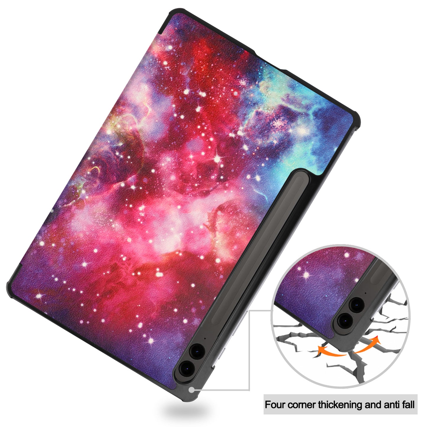 For Samsung Galaxy Tab S9 FE+ Case Tri-fold Stand PU Leather Tablet Cover - Galaxy