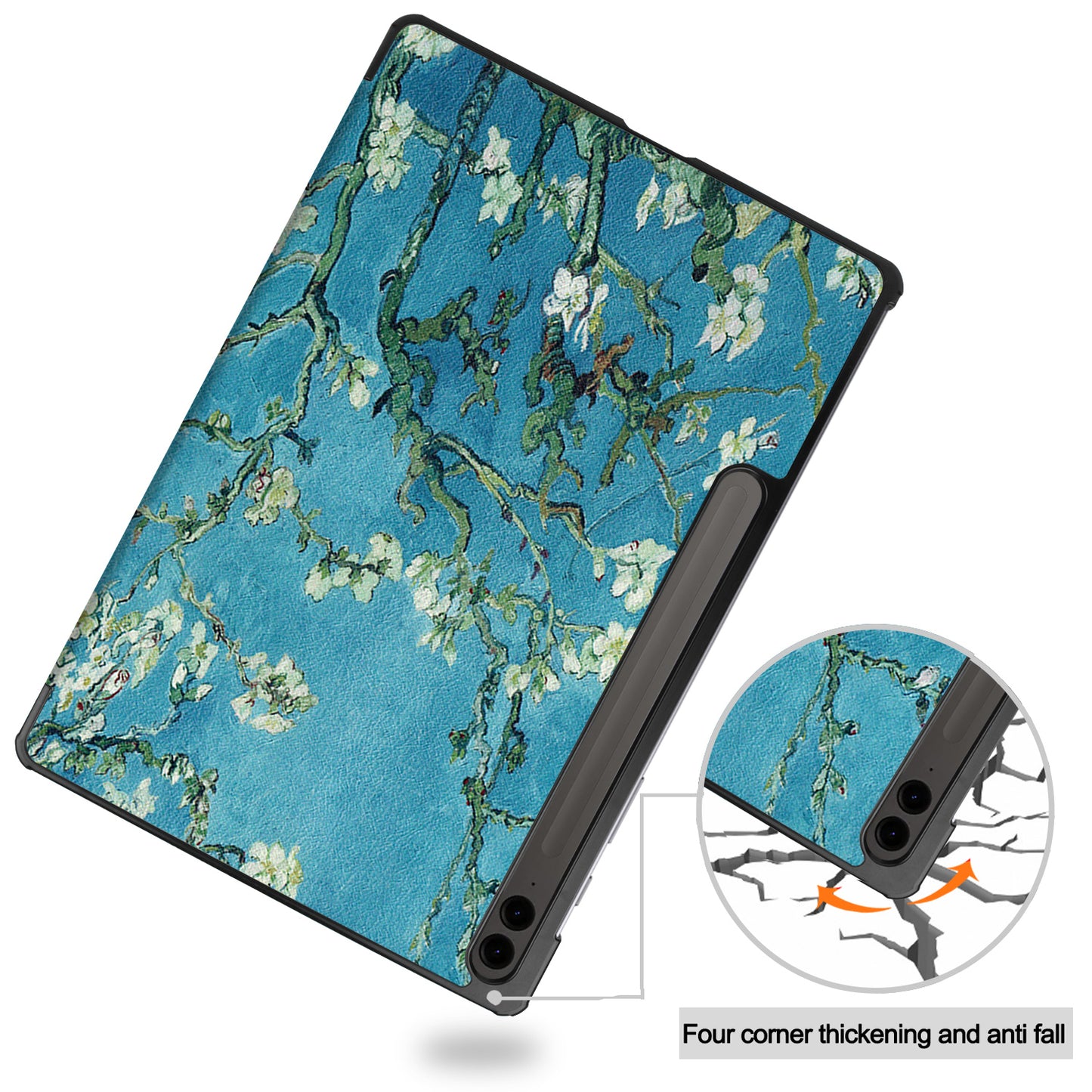 For Samsung Galaxy Tab S9 FE+ Case Tri-fold Stand PU Leather Tablet Cover - Apricot Blossom