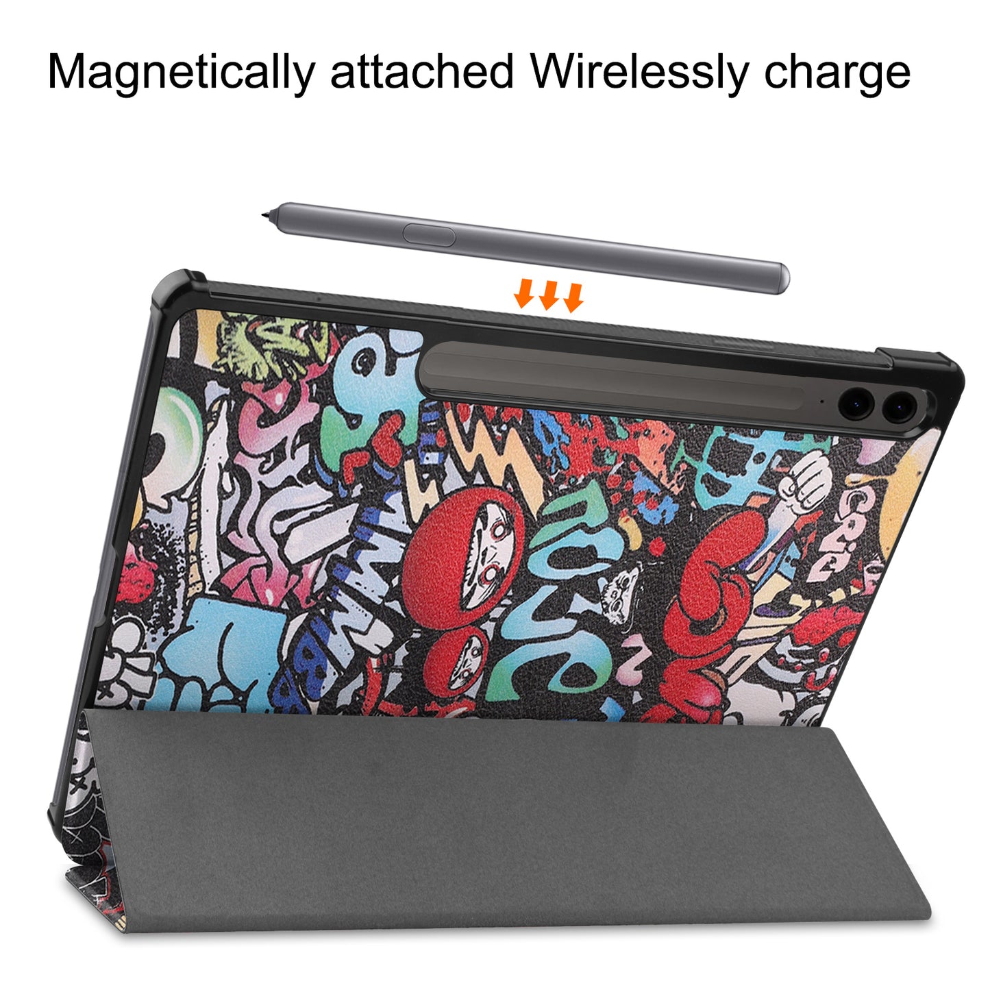 For Samsung Galaxy Tab S9 FE+ Case Tri-fold Stand PU Leather Tablet Cover - Graffiti