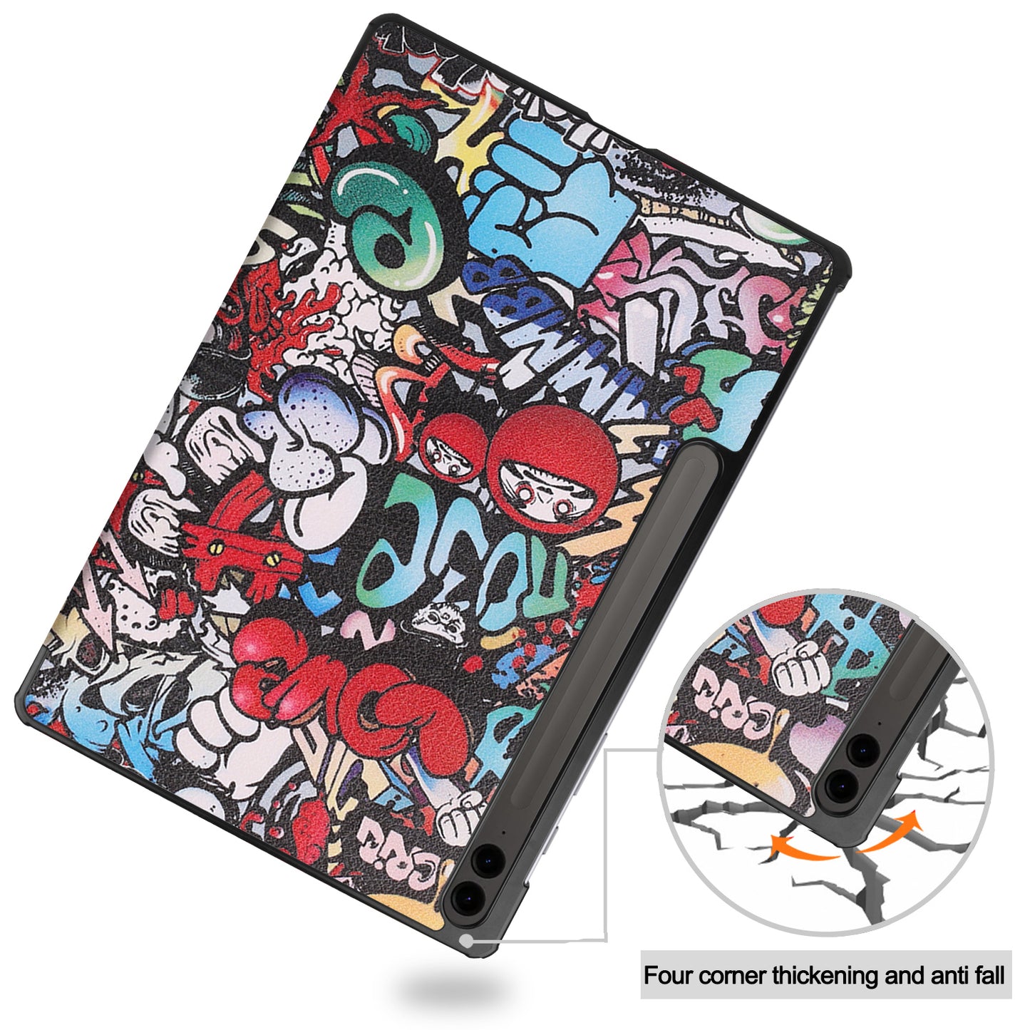 For Samsung Galaxy Tab S9 FE+ Case Tri-fold Stand PU Leather Tablet Cover - Graffiti