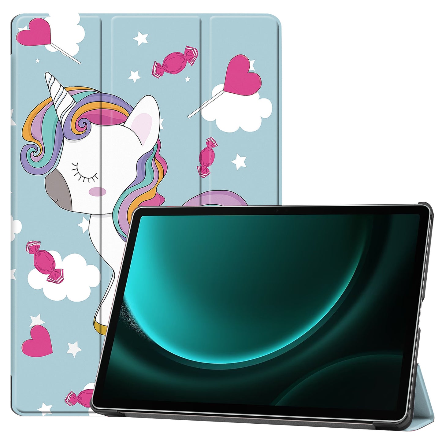 For Samsung Galaxy Tab S9 FE+ Case Tri-fold Stand PU Leather Tablet Cover - Horse
