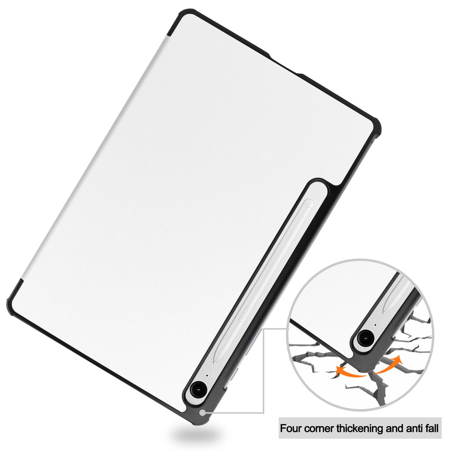 For Samsung Galaxy Tab S9 FE Case Tri-fold Stand PU Leather Tablet Cover - White