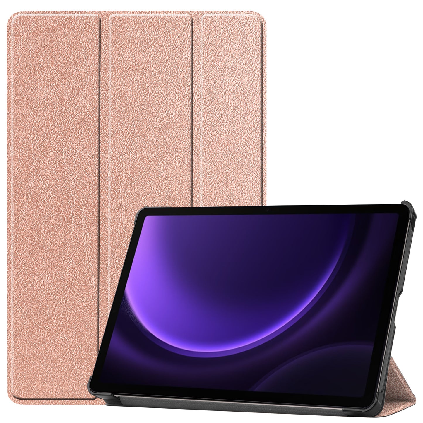 For Samsung Galaxy Tab S9 FE Case Tri-fold Stand PU Leather Tablet Cover - Rose Gold