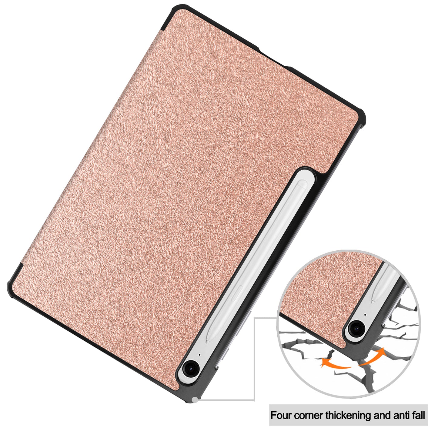 For Samsung Galaxy Tab S9 FE Case Tri-fold Stand PU Leather Tablet Cover - Rose Gold