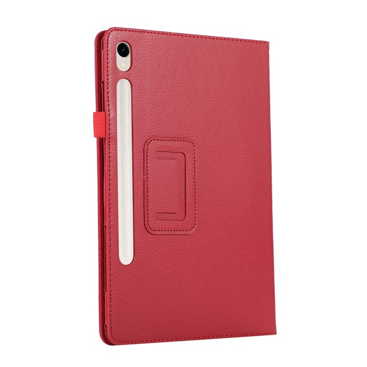 For Samsung Galaxy Tab S9 Leather Case Litchi Texture Bi-fold Stand Tablet Cover - Red