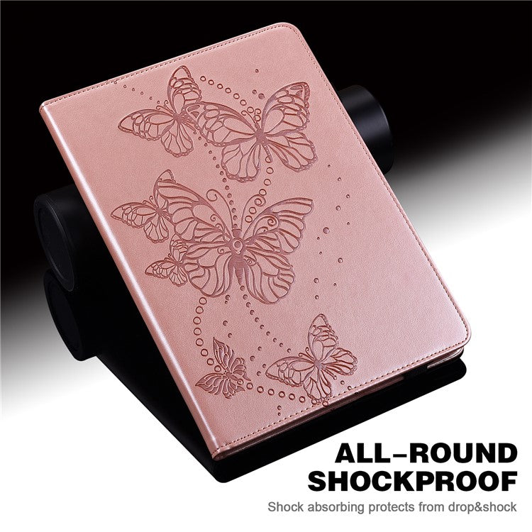 For Samsung Galaxy Tab S9 Case Butterfly Imprinted Card Holder Leather Tablet Cover - Rose Gold