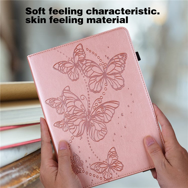 For Samsung Galaxy Tab S9 Case Butterfly Imprinted Card Holder Leather Tablet Cover - Rose Gold