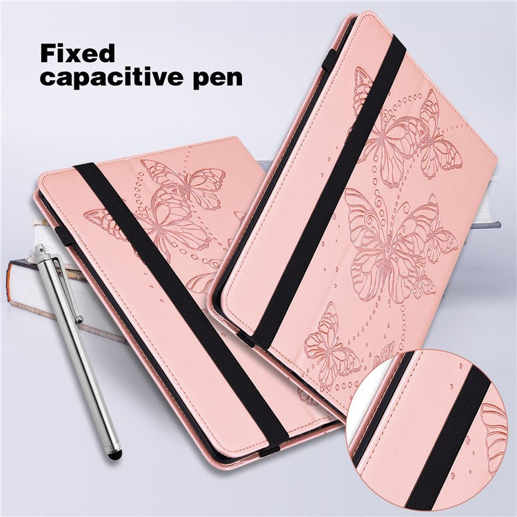 For Samsung Galaxy Tab S9 Case Butterfly Imprinted Card Holder Leather Tablet Cover - Rose Gold