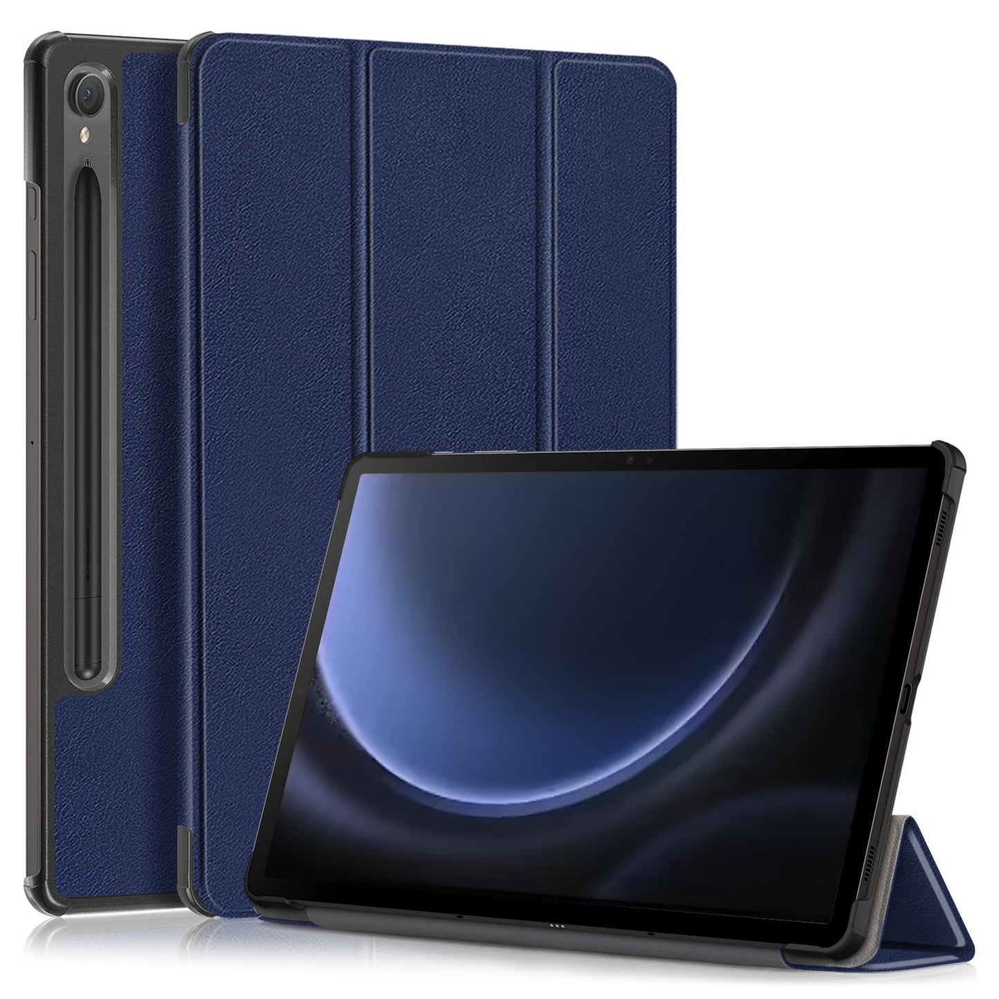 For Samsung Galaxy Tab S9 FE sm-x510 sm-x516 Leather Case Trifold Stand Tablet Cover - Dark Blue