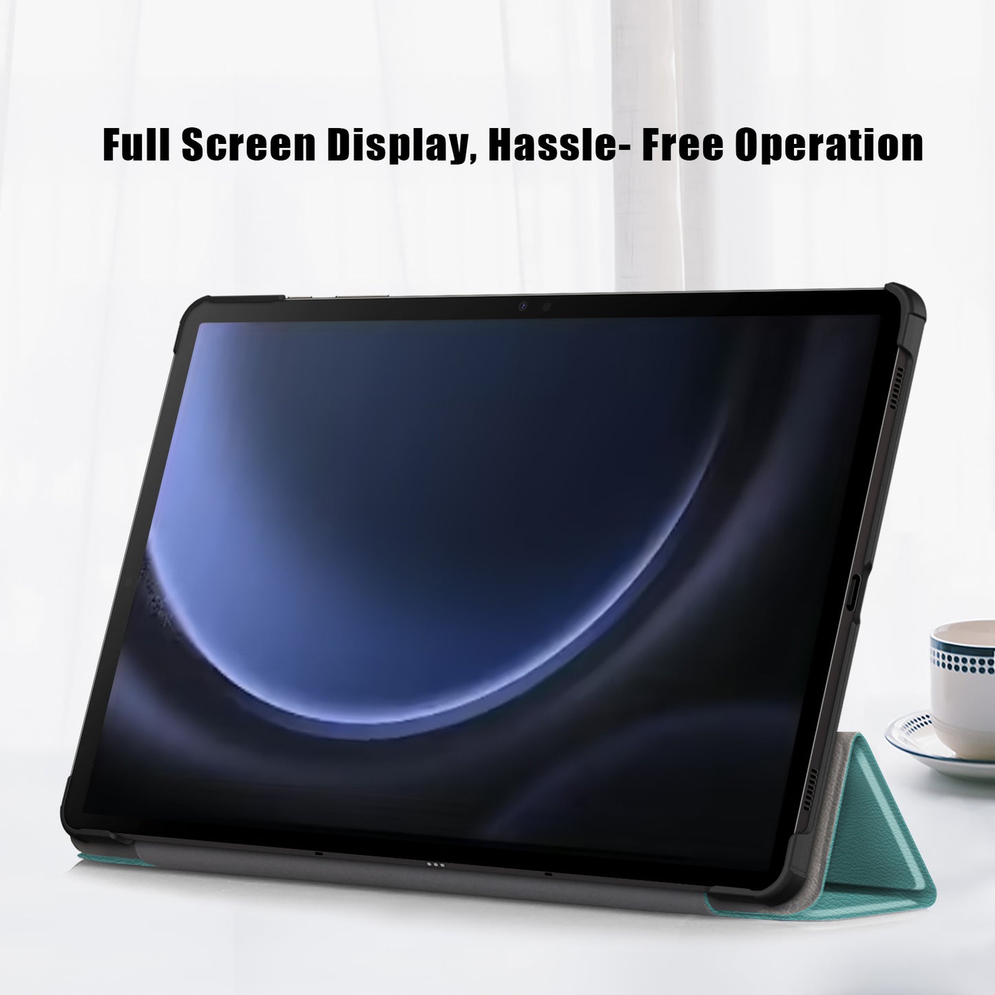 For Samsung Galaxy Tab S9 FE sm-x510 sm-x516 Leather Case Trifold Stand Tablet Cover - Blackish Green