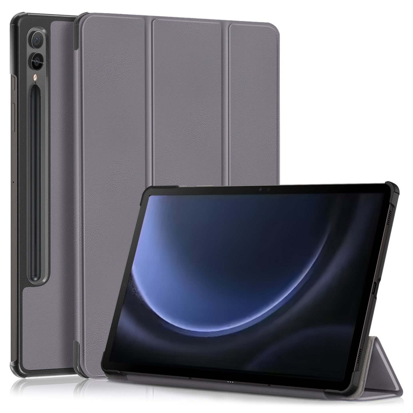 For Samsung Galaxy Tab S9 FE+ SM-x610 / SM-616 Case Leather Tablet Cover with Trifold Stand - Grey