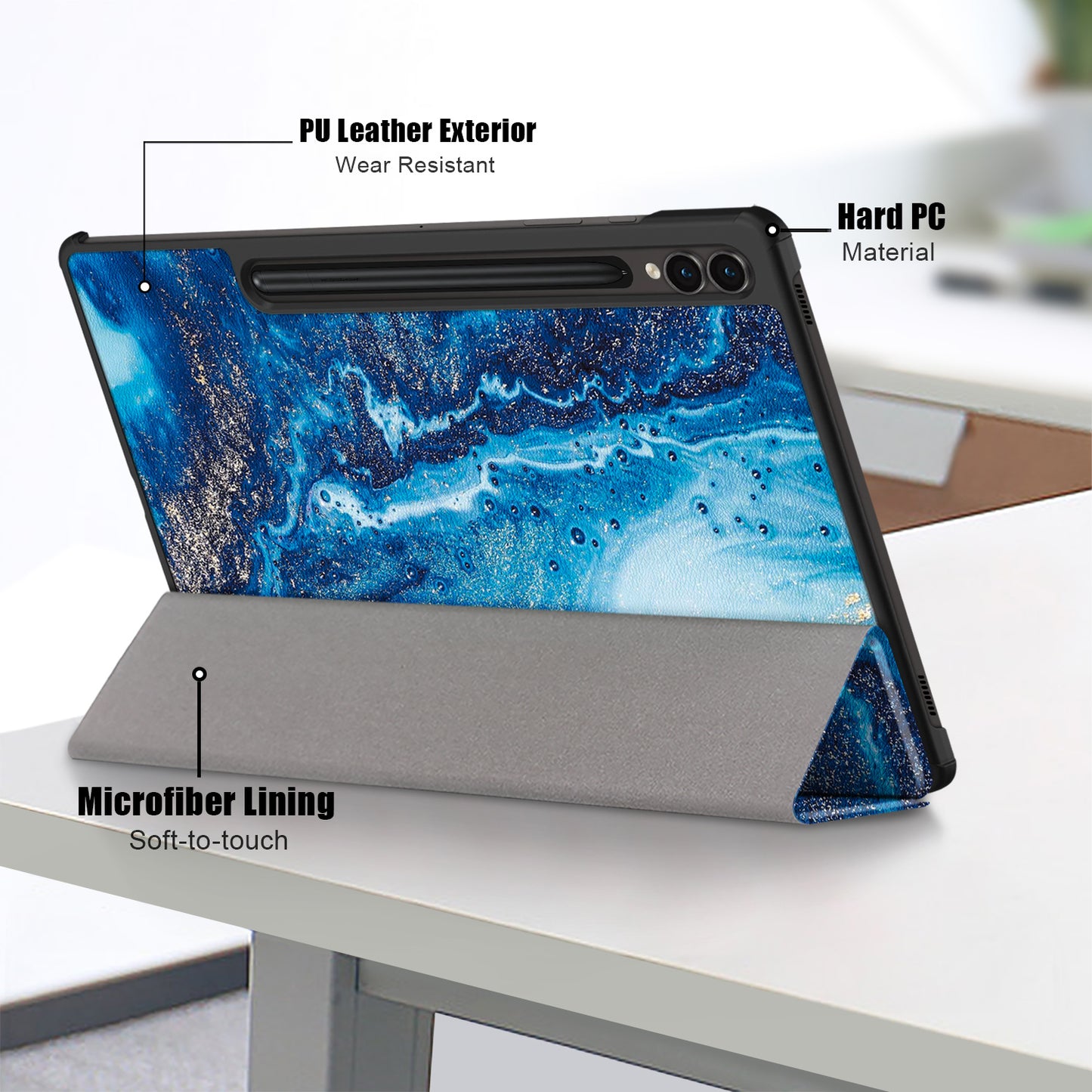 For Samsung Galaxy Tab S9 FE+ SM-x610 / SM-616 Case Tri-fold Stand Leather Tablet Cover - Wave