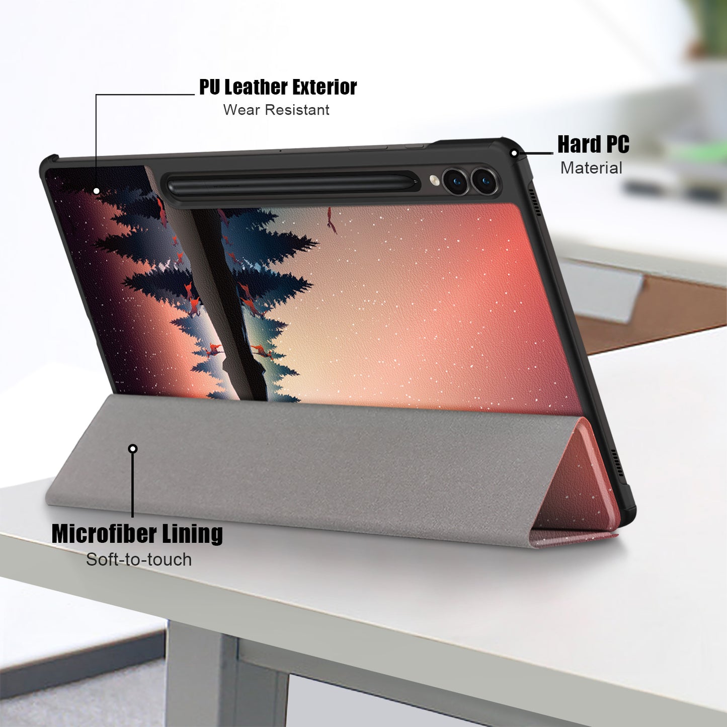 For Samsung Galaxy Tab S9 FE+ SM-x610 / SM-616 Case Tri-fold Stand Leather Tablet Cover - Nightfall