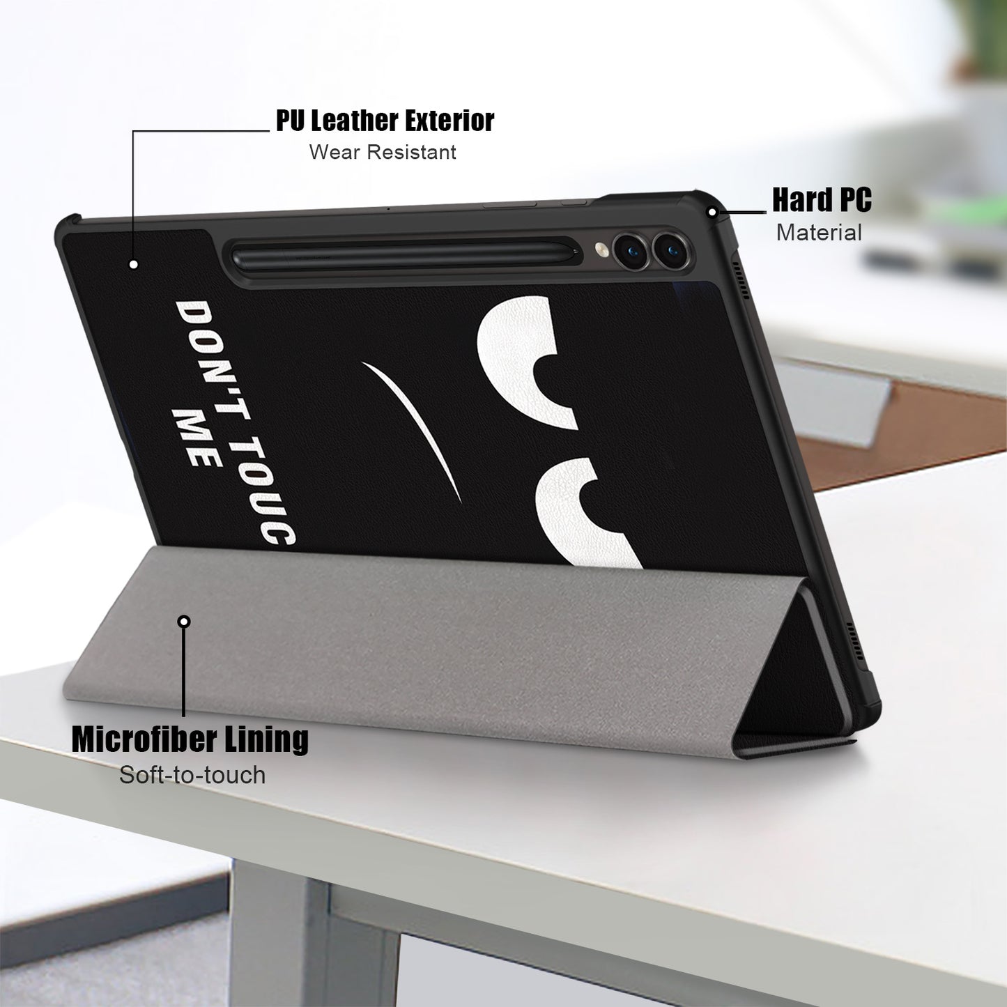 For Samsung Galaxy Tab S9 FE+ SM-x610 / SM-616 Case Tri-fold Stand Leather Tablet Cover - Don't Touch Me
