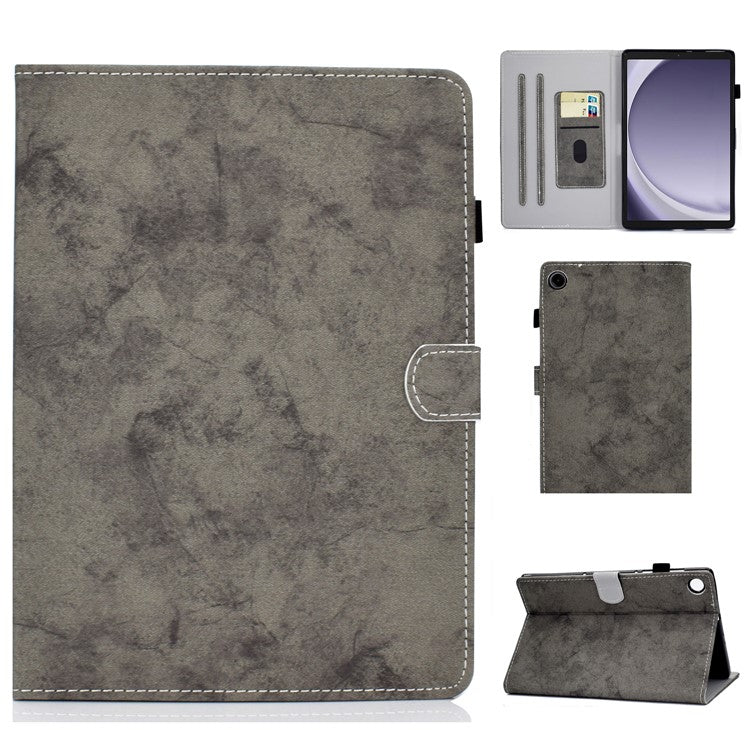 For Samsung Galaxy Tab A9 Leather Case Cloth Texture Card Holder Tablet Cover - Grey