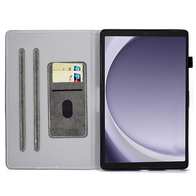 For Samsung Galaxy Tab A9 Leather Case Cloth Texture Card Holder Tablet Cover - Grey