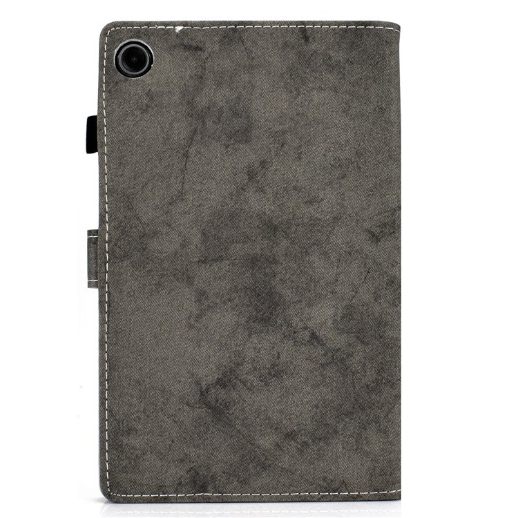 For Samsung Galaxy Tab A9 Leather Case Cloth Texture Card Holder Tablet Cover - Grey