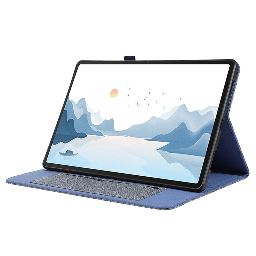 For Lenovo Tab P12 Case Cloth Texture Leather Tablet Cover with Card Holder - Blue