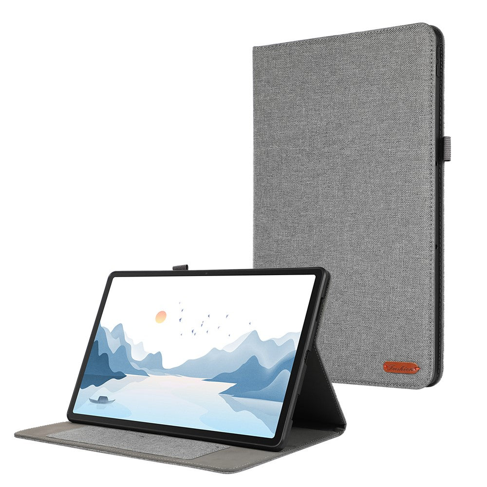 For Lenovo Tab P12 Case Cloth Texture Leather Tablet Cover with Card Holder - Grey