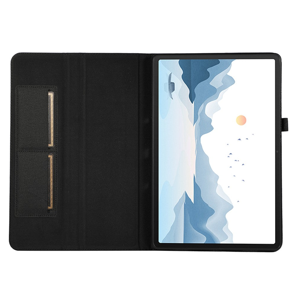 For Lenovo Tab P12 Case Cloth Texture Leather Tablet Cover with Card Holder - Black