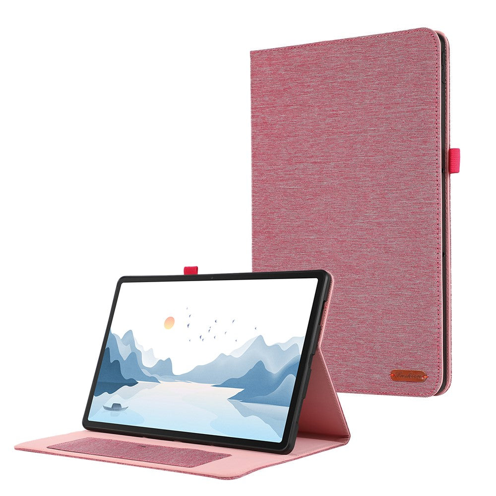 For Lenovo Tab P12 Case Cloth Texture Leather Tablet Cover with Card Holder - Pink