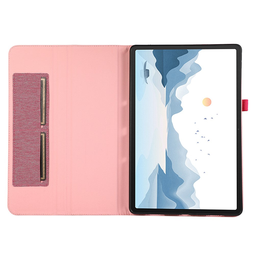 For Lenovo Tab P12 Case Cloth Texture Leather Tablet Cover with Card Holder - Pink