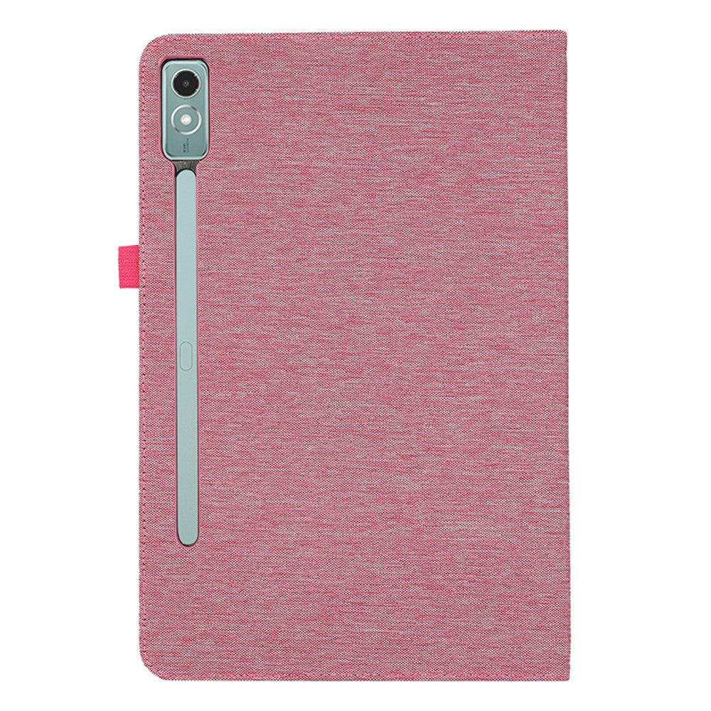 For Lenovo Tab P12 Case Cloth Texture Leather Tablet Cover with Card Holder - Pink