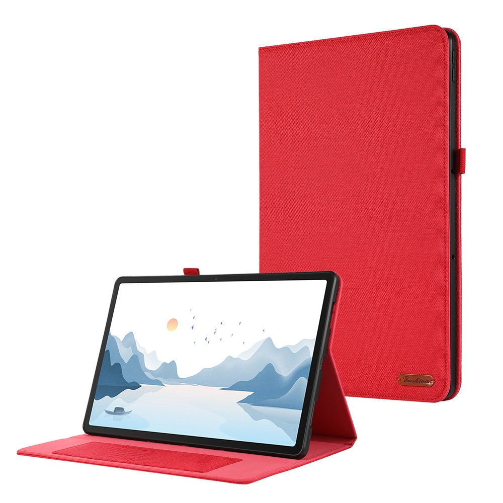 For Lenovo Tab P12 Case Cloth Texture Leather Tablet Cover with Card Holder - Red