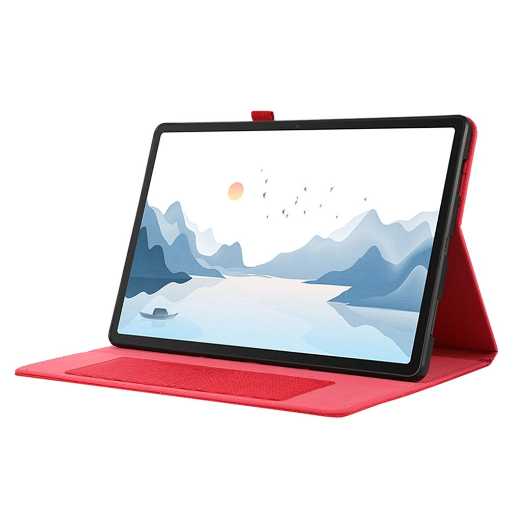 For Lenovo Tab P12 Case Cloth Texture Leather Tablet Cover with Card Holder - Red