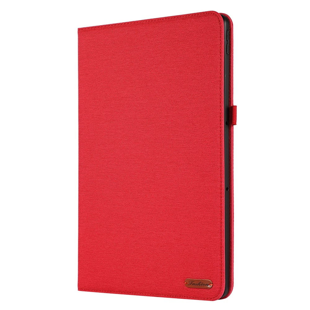 For Lenovo Tab P12 Case Cloth Texture Leather Tablet Cover with Card Holder - Red
