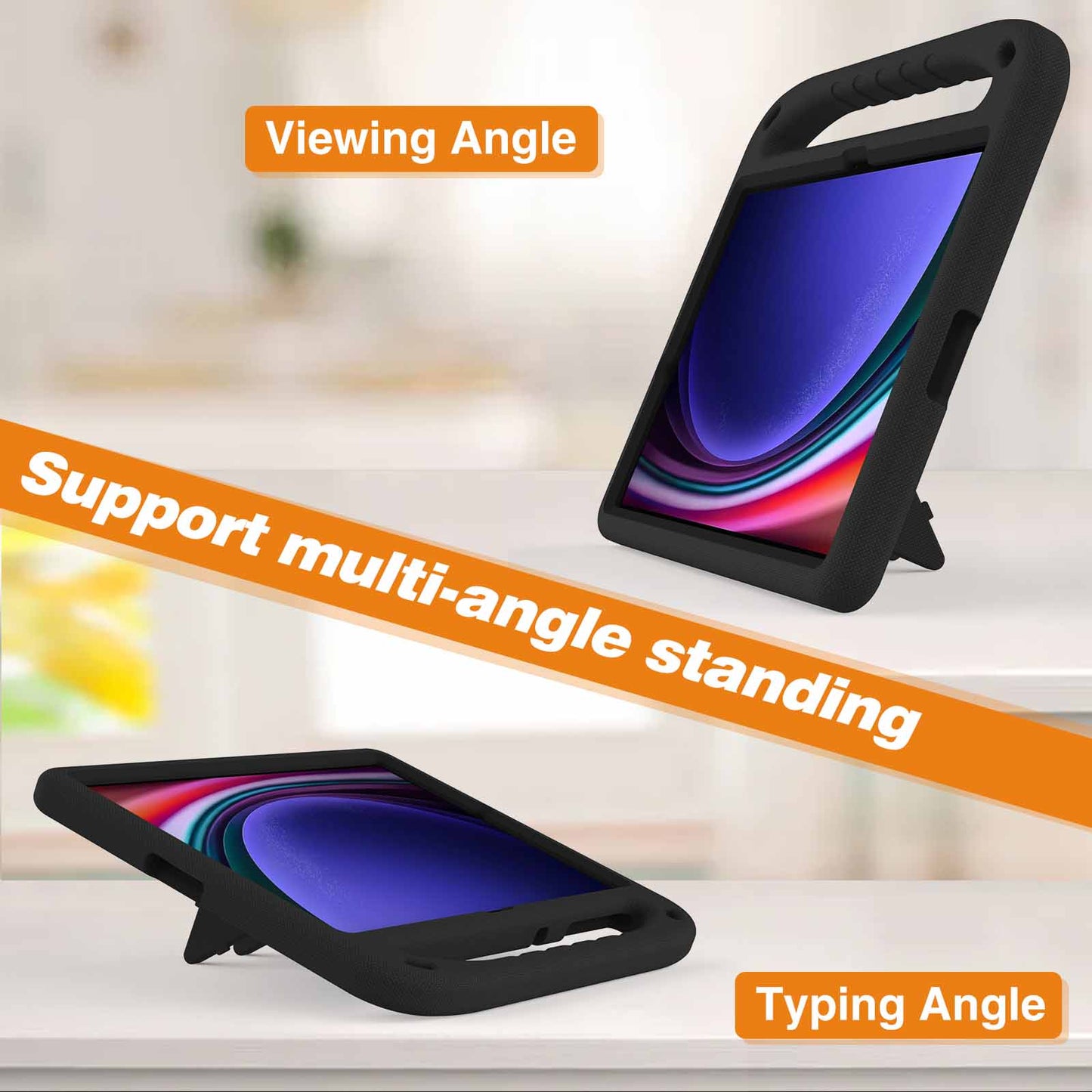 For Samsung Galaxy Tab S9 FE+ Case Hand Grip EVA Tablet Kickstand Cover - Black