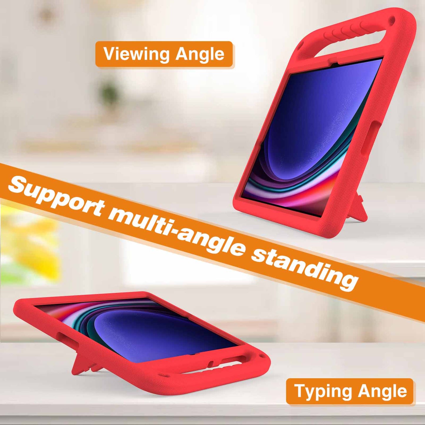 For Samsung Galaxy Tab S9 FE+ Case Hand Grip EVA Tablet Kickstand Cover - Red