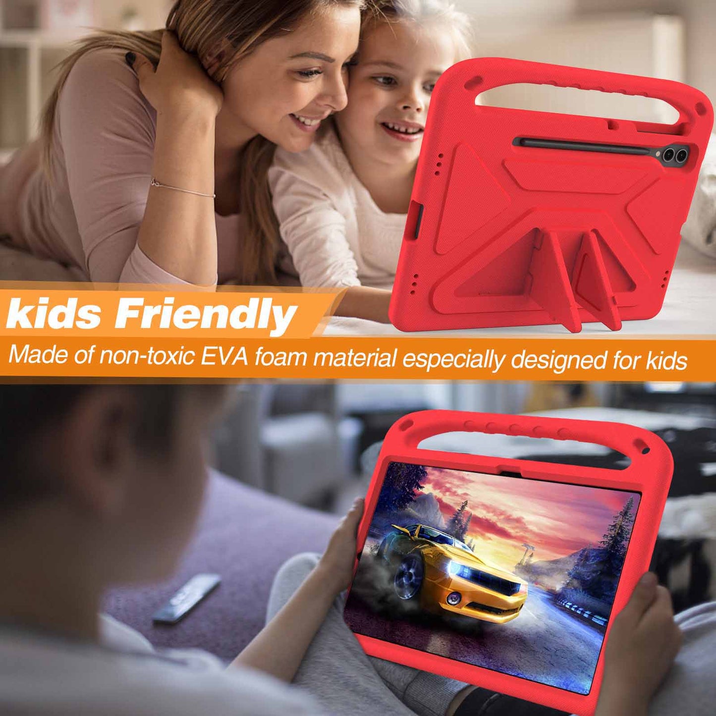 For Samsung Galaxy Tab S9 FE+ Case Hand Grip EVA Tablet Kickstand Cover - Red