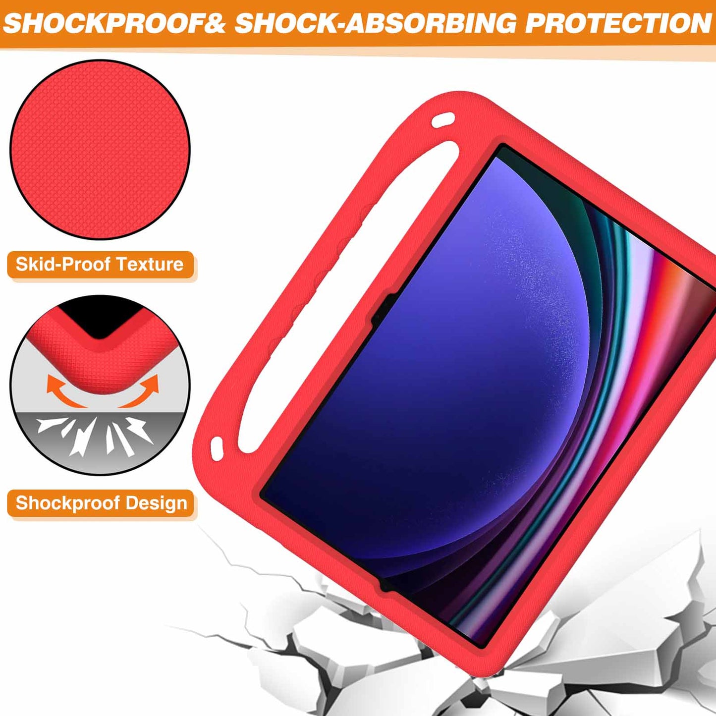 For Samsung Galaxy Tab S9 FE+ Case Hand Grip EVA Tablet Kickstand Cover - Red