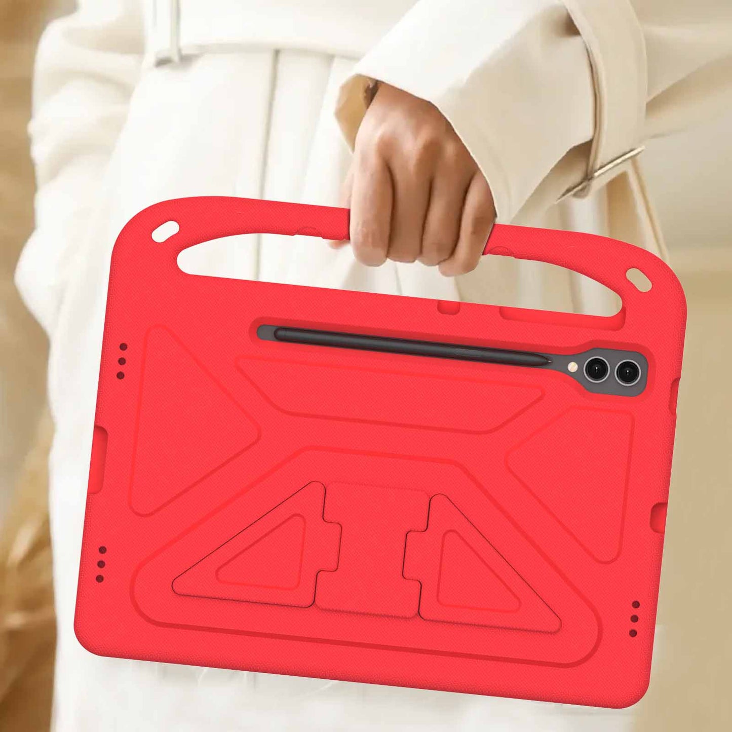 For Samsung Galaxy Tab S9 FE+ Case Hand Grip EVA Tablet Kickstand Cover - Red
