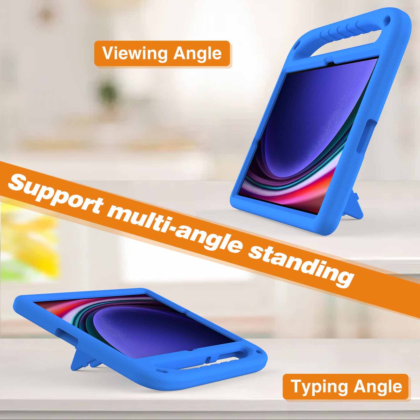 For Samsung Galaxy Tab S9 FE+ Case Hand Grip EVA Tablet Kickstand Cover - Blue