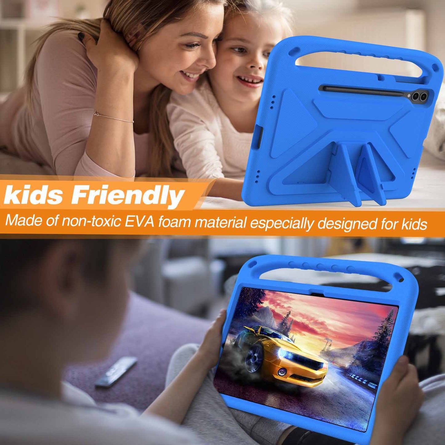 For Samsung Galaxy Tab S9 FE+ Case Hand Grip EVA Tablet Kickstand Cover - Blue