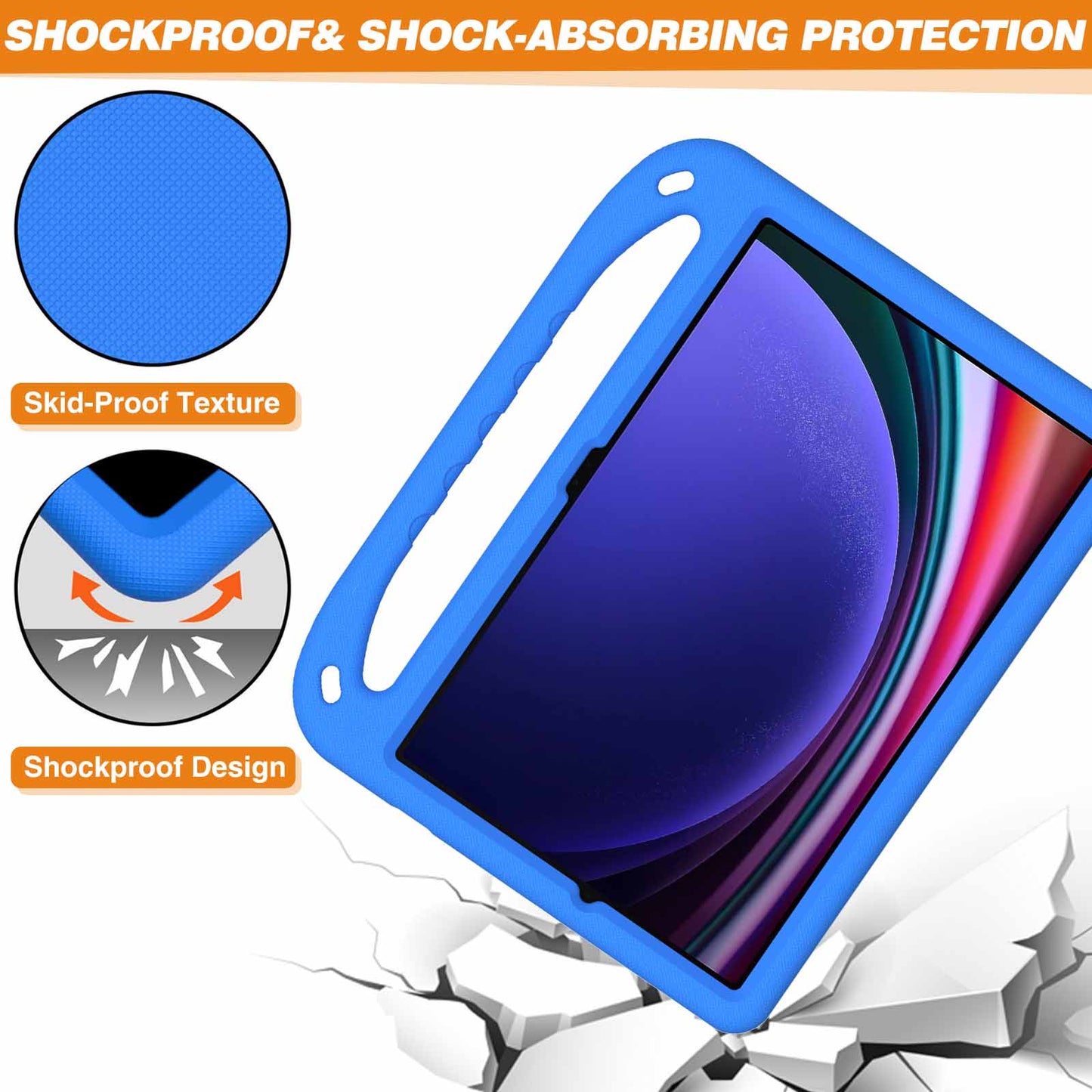 For Samsung Galaxy Tab S9 FE+ Case Hand Grip EVA Tablet Kickstand Cover - Blue