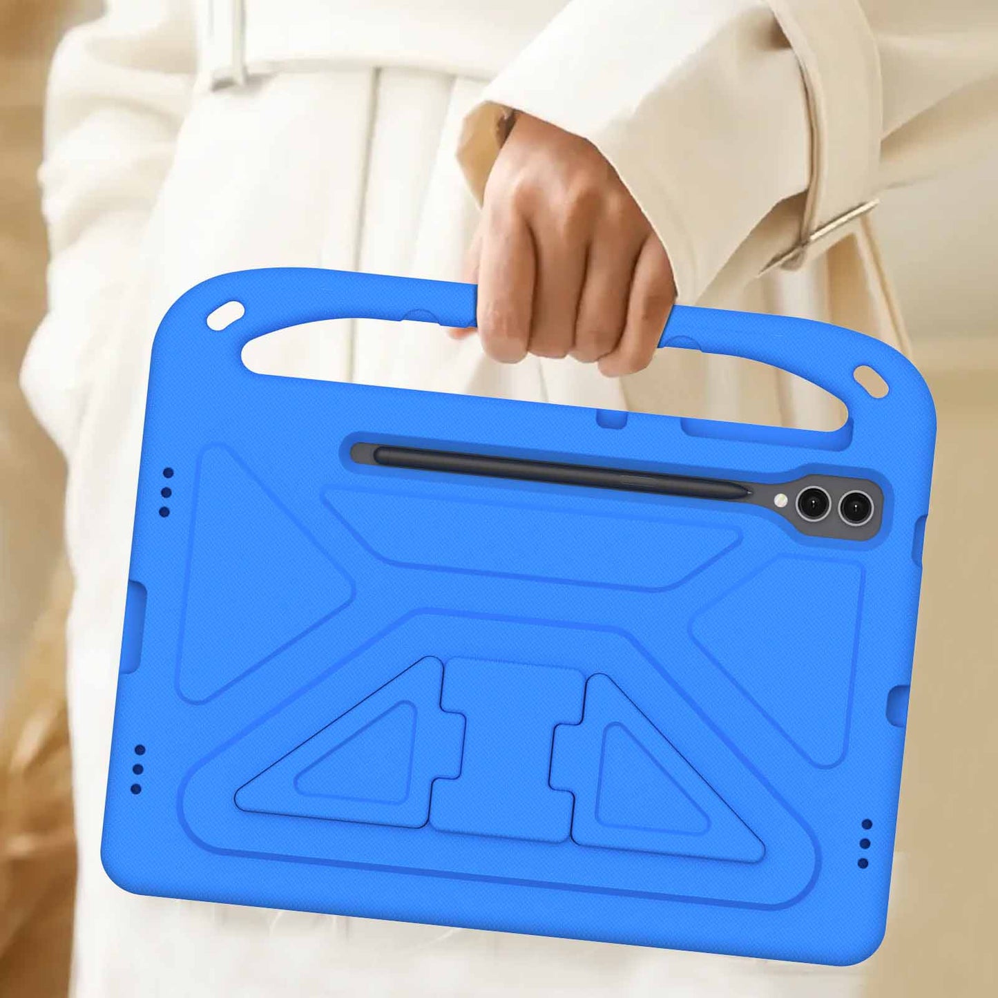 For Samsung Galaxy Tab S9 FE+ Case Hand Grip EVA Tablet Kickstand Cover - Blue