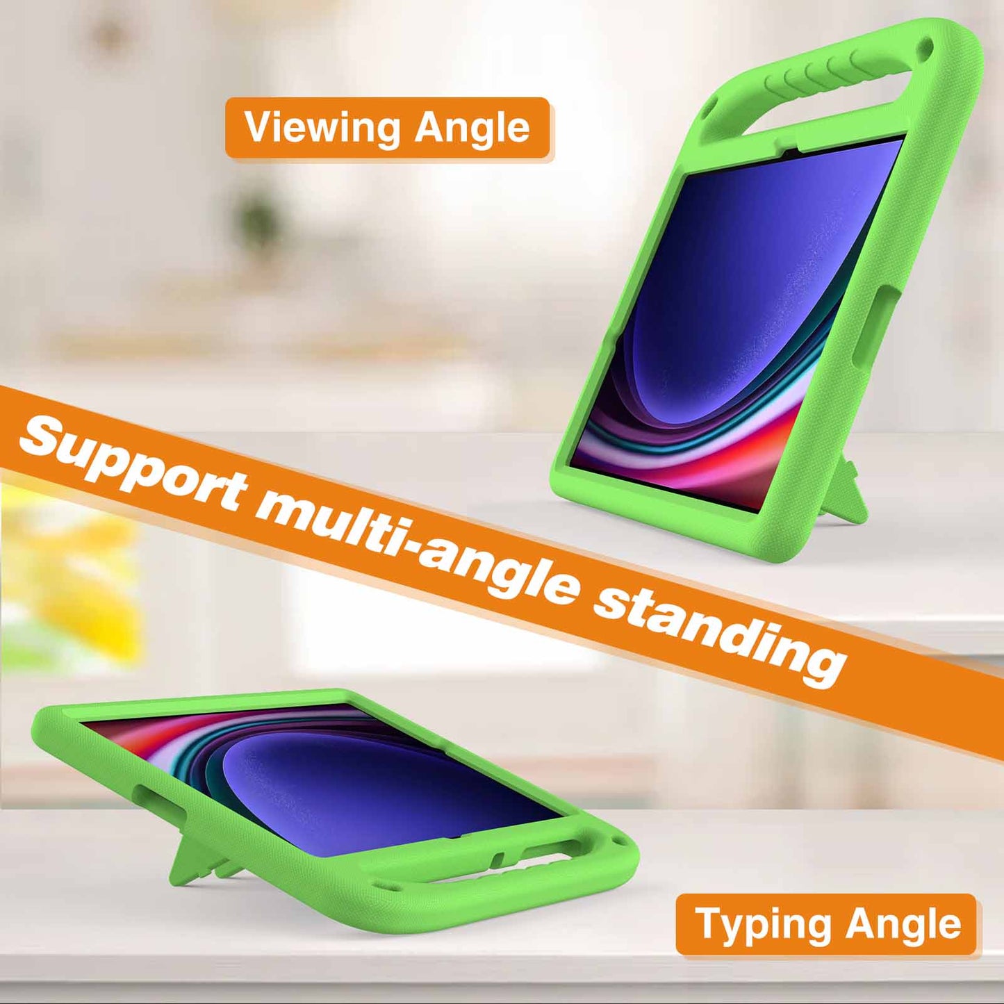 For Samsung Galaxy Tab S9 FE+ Case Hand Grip EVA Tablet Kickstand Cover - Green