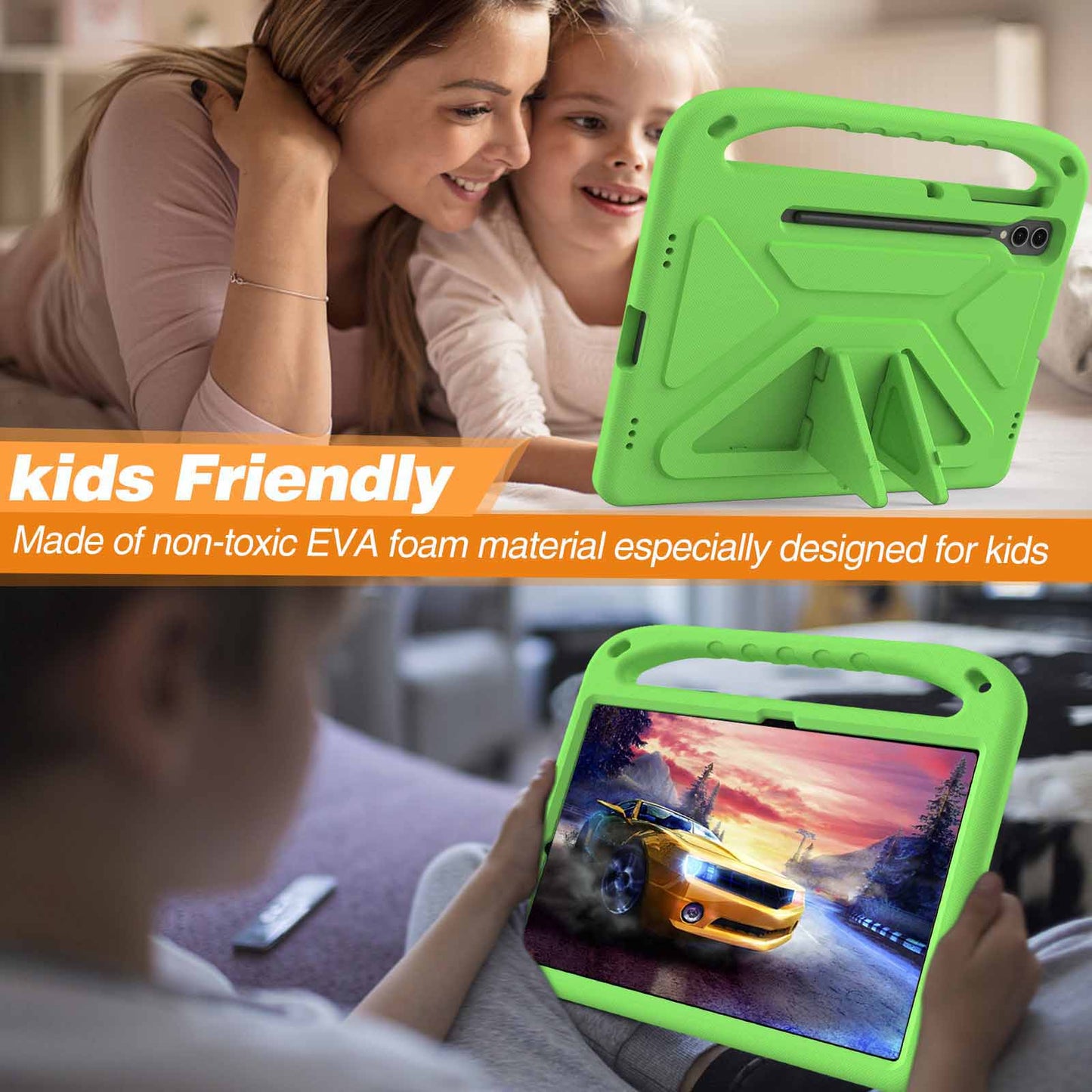 For Samsung Galaxy Tab S9 FE+ Case Hand Grip EVA Tablet Kickstand Cover - Green