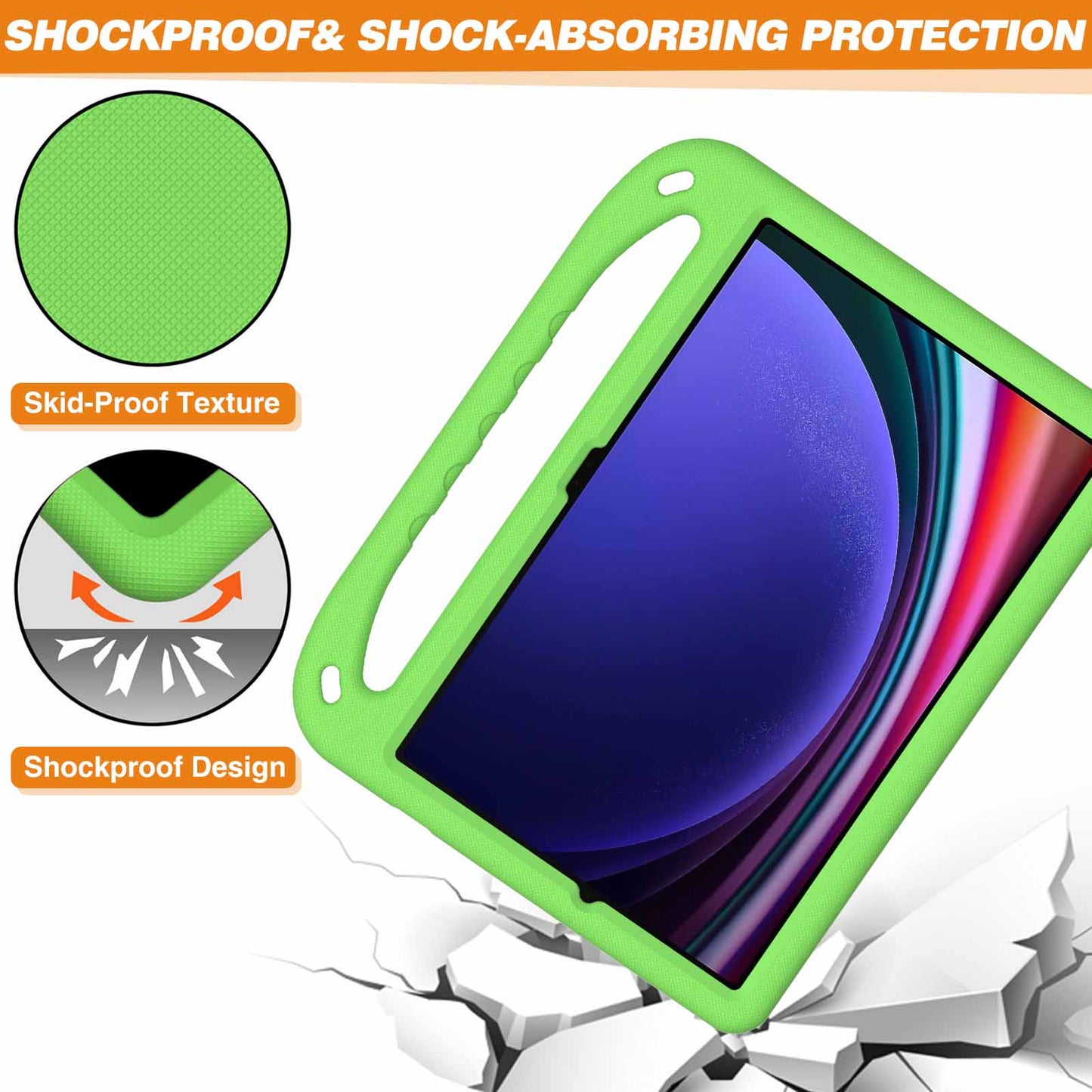 For Samsung Galaxy Tab S9 FE+ Case Hand Grip EVA Tablet Kickstand Cover - Green