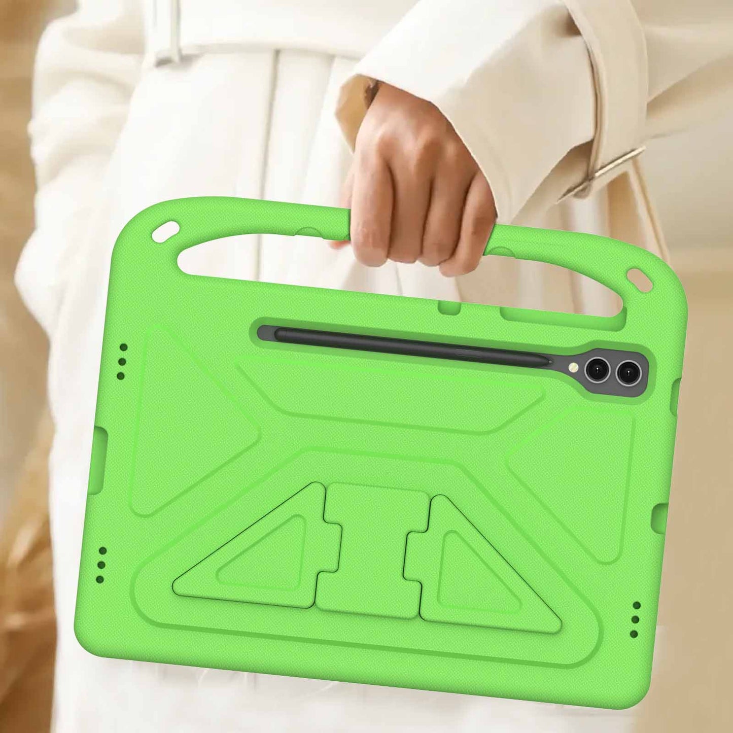 For Samsung Galaxy Tab S9 FE+ Case Hand Grip EVA Tablet Kickstand Cover - Green
