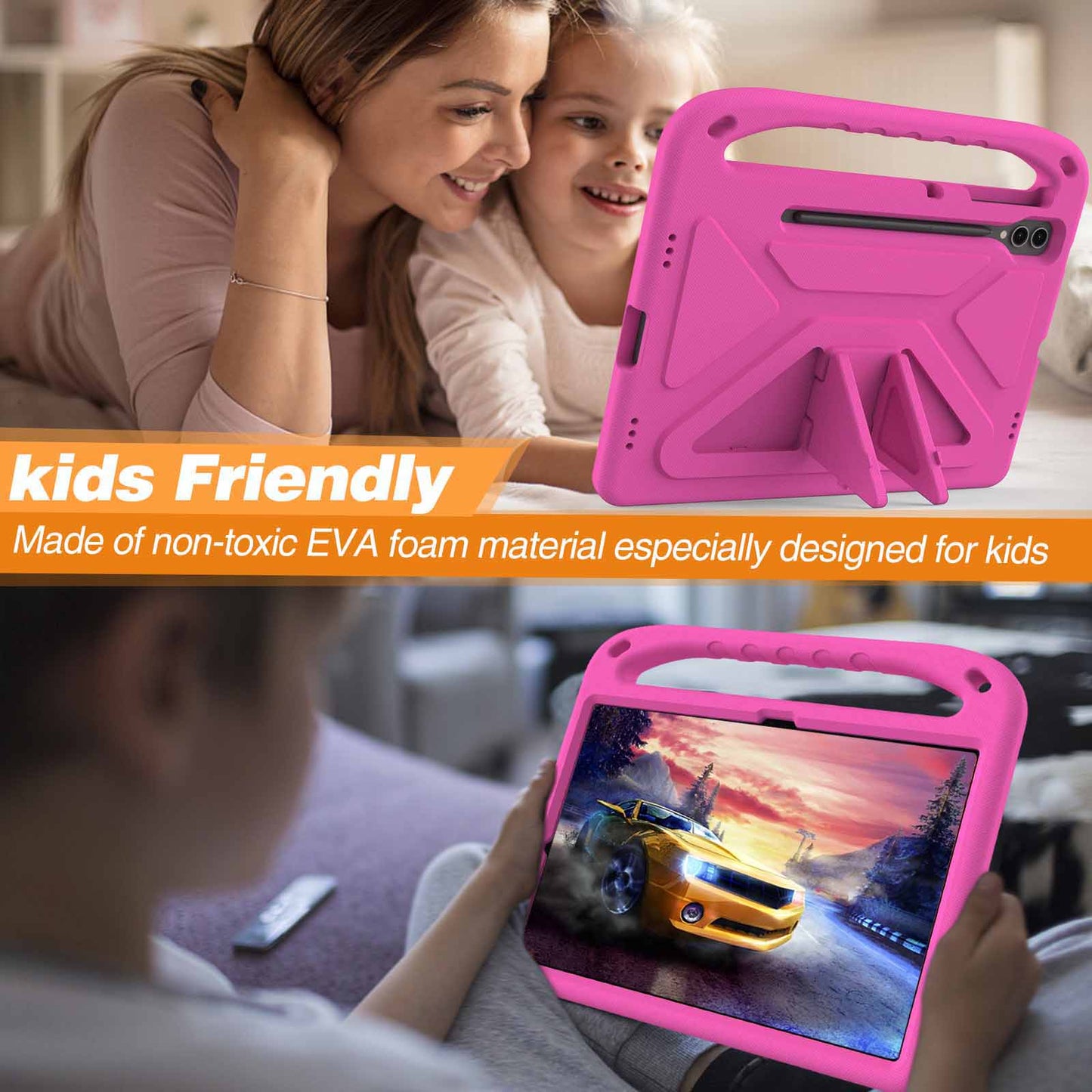 For Samsung Galaxy Tab S9 FE+ Case Hand Grip EVA Tablet Kickstand Cover - Rose
