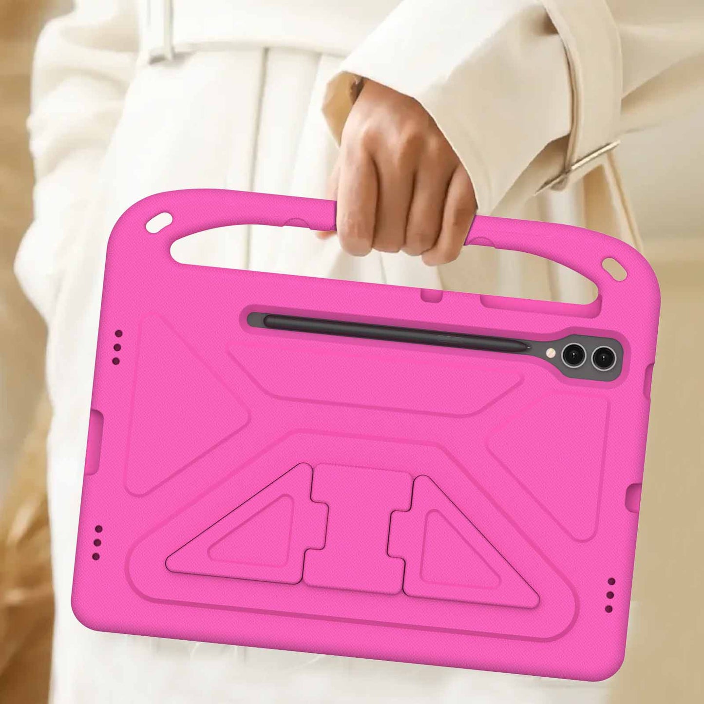 For Samsung Galaxy Tab S9 FE+ Case Hand Grip EVA Tablet Kickstand Cover - Rose
